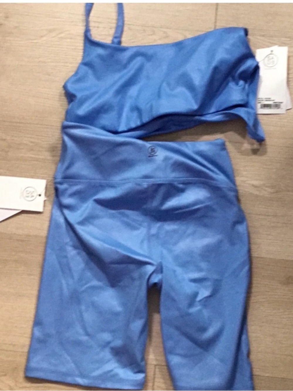 Sage Blue Athletic Crop Top & Biker Shorts Set
